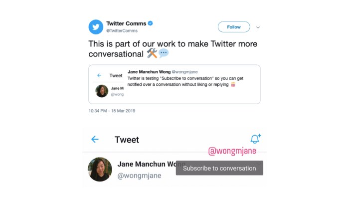 Twitter testing conversation subscription